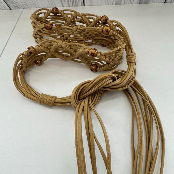 Vintage Beaded Macrame Tie Belt Boho Retro 70s Style Length 52 - Picture 3 of 5